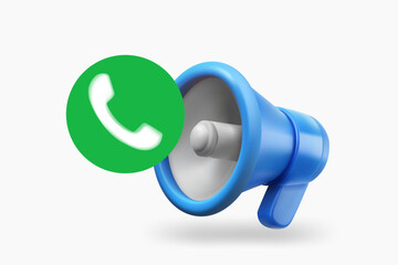 Poster - loudspeaker with telephone call icon. 3d vector illustration