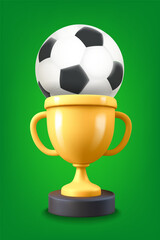 Poster - Soccer ball with golden cup. 3d vector illustration