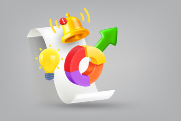Aufkleber - Business management concept with bell, arrow, chart. Vector 3d illustration