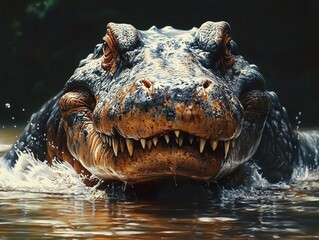 Poster - Close Up Portrait of a Crocodile in Water