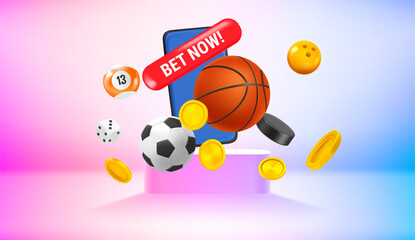 Aufkleber - Vivid room with sport inventory. Net now concept. Realistic 3d vector illustration