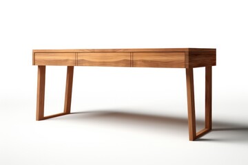 A minimalist wooden desk with a sleek design, perfect for a modern home office.