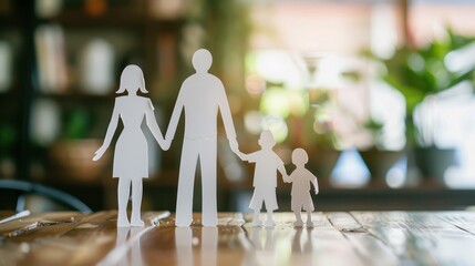 family concept, parents with children from paper, insurance, family care and protection