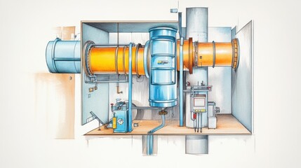Poster - Industrial Machinery Component Cross-Section Illustration
