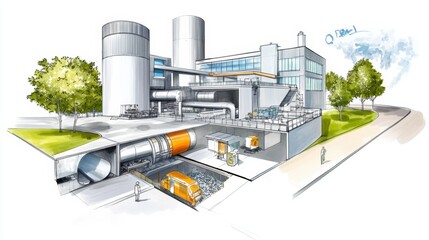 Poster - Innovative Industrial Facility Design Concept Sketch