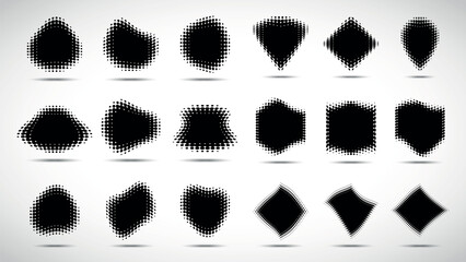 Wall Mural - set of halftone dots with curved gradient pattern and textured background. curved dotted spots using