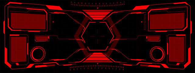 Wall Mural - HUD sci-fi interface screen view red circular geometric design virtual futuristic technology creative display on black