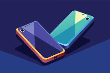 Poster - Two smartphones resting on an orange surface, emphasizing their contemporary design against a bold and colorful background.