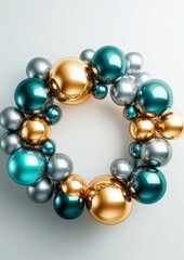 Wall Mural - A wreath made of shiny, metallic balls in various sizes and colors