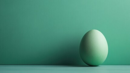 Poster - A minimalist image showcasing a single green egg resting on a smooth matching green backdrop, emphasizing simplicity, balance, and the elegance of natural forms.