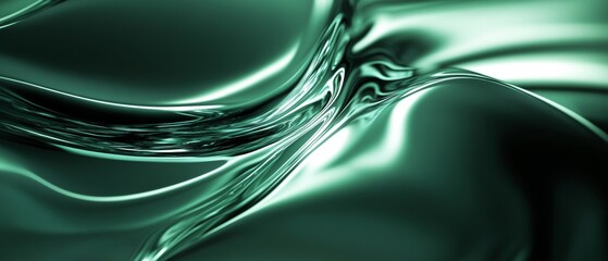 Wall Mural - A green, shiny, and reflective surface with a wavy pattern