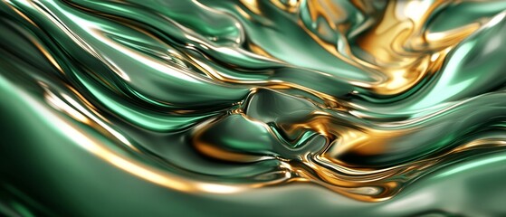 Wall Mural - A green and gold liquid with a shiny, reflective surface