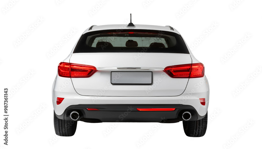 Rear view of a modern white car with a sleek design and visible ...
