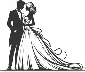 weeding husband wife, romantic couple and Kissing couple silhouette vector design.