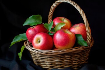 Wall Mural - apples in basket on black backdrop , ai