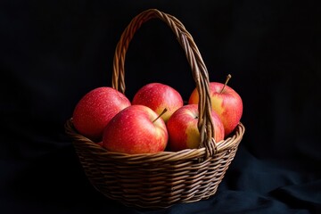 Wall Mural - apples in basket on black backdrop , ai