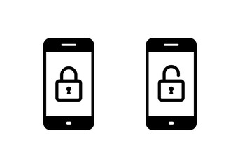 Poster - Lock and unlock on cellphone screen icon. Mobile phone with padlock sign symbol