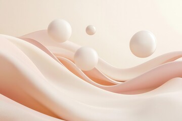 Poster - Abstract Cream and Pink Waves with Floating Spheres Background