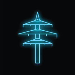 Poster - blue neon high voltage power lines electricity pylon glowing on black background