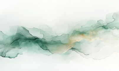 Poster - Abstract Green and Beige Watercolor Wavy Smoke Art Background