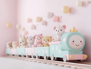 Poster - Cute Cartoon Toy Train with Animal Passengers.