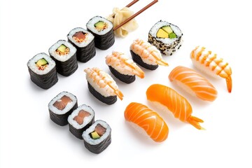 Canvas Print - Sushi Set, Japanes Food isolated white background , ai