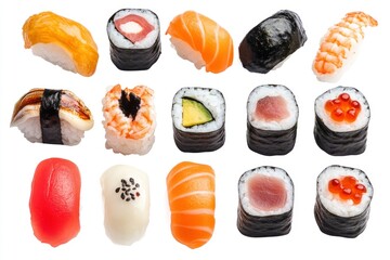 Wall Mural - Sushi Set, Japanes Food isolated white background , ai