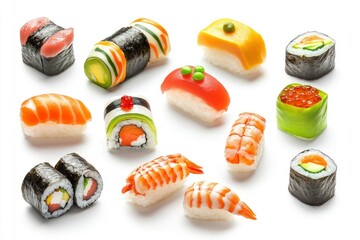 Canvas Print - Sushi Set, Japanes Food isolated white background , ai