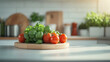 © Stock Media Labs - Fresh basil and ripe tomatoes on a wooden cutting board, set in a bright kitchen, showcasing vibrant colors and a healthy lifestyle.