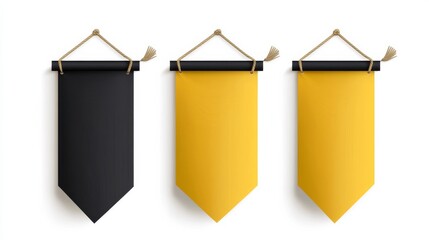 Wall Mural - Blank hanging banners with rope and tassels.