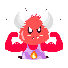 Canvas Print - A cartoon style sticker of strong devil 

