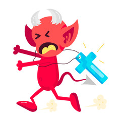 Canvas Print - Devil screaming sticker in cartoon style 

