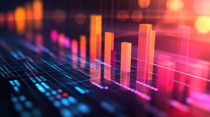 Poster - A bar chart showing fluctuating financial trends, with some bars rising and others falling, indicating market volatility and changes in stock prices.