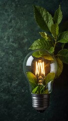 Green eco-friendly lightbulb from fresh leaves.