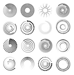 Wall Mural - Halftone circular dotted frames set. Set of black thick halftone dotted speed lines. Speed lines in circle form. Geometric art. Vector