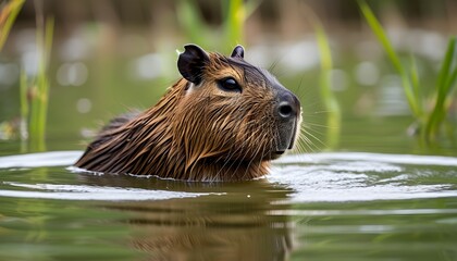 Wall Mural - Capybaras Grazing in a Serene Rural Countryside Farm Amidst Livestock Harmony