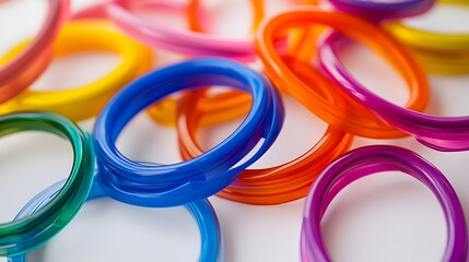 Poster - colorful circular binder rings in dynamic motion on white background