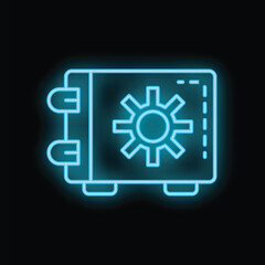 Poster - Glowing neon line safe with settings sign on black background icon illustration. Transparent background