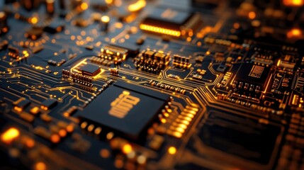 Poster - Electrical circuit board with visible components, leaving ample space on the right for text.