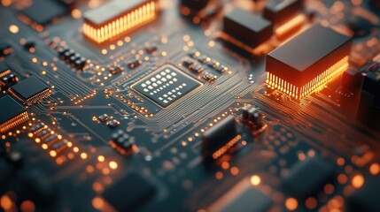 Poster - Electrical circuit board with visible components, leaving ample space on the right for text.