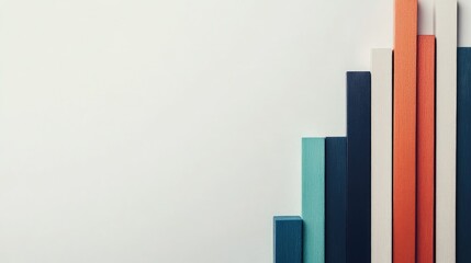 Poster - Flat lay of a bar graph with rising bars and a clean white background, leaving ample space to the right for copy or data labels.
