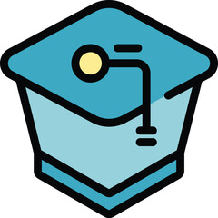 Poster - blue graduation cap icon with a cord is representing online education opportunities