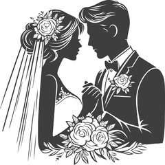 Wall Mural - wedding husband wife, romantic couple, and Kissing couple silhouette vector design