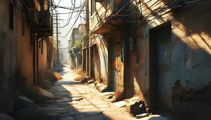 Wall Mural - Sunlit Desolation in Urban Alleyway