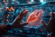 © TRAVELARIUM - Futuristic scene depicting cardiac surgery using advanced technology and holographic interfaces to perform heart surgery, highlighting potential for precision and efficiency in medical procedures
