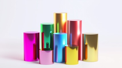 Poster - Colorful cylindrical objects arranged artistically on a light background, perfect for modern design and abstract art themes.