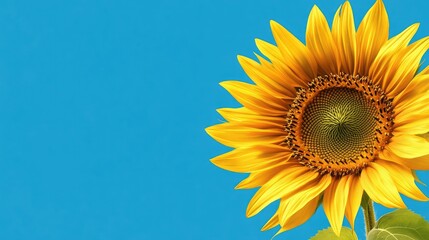 Poster - Side view of a sunflower with a bright blue sky above, offering a large empty area on the right for text or branding.