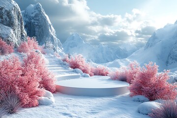 winter landscape with snow podium product placement