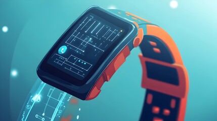 Poster - futuristic graphene fitness tracker with flexible circuits and sleek design concept