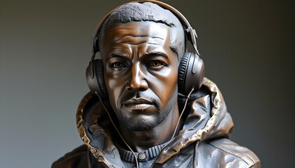 Stylish sculpture of a man wearing headphones, capturing modern music culture and artistic expression